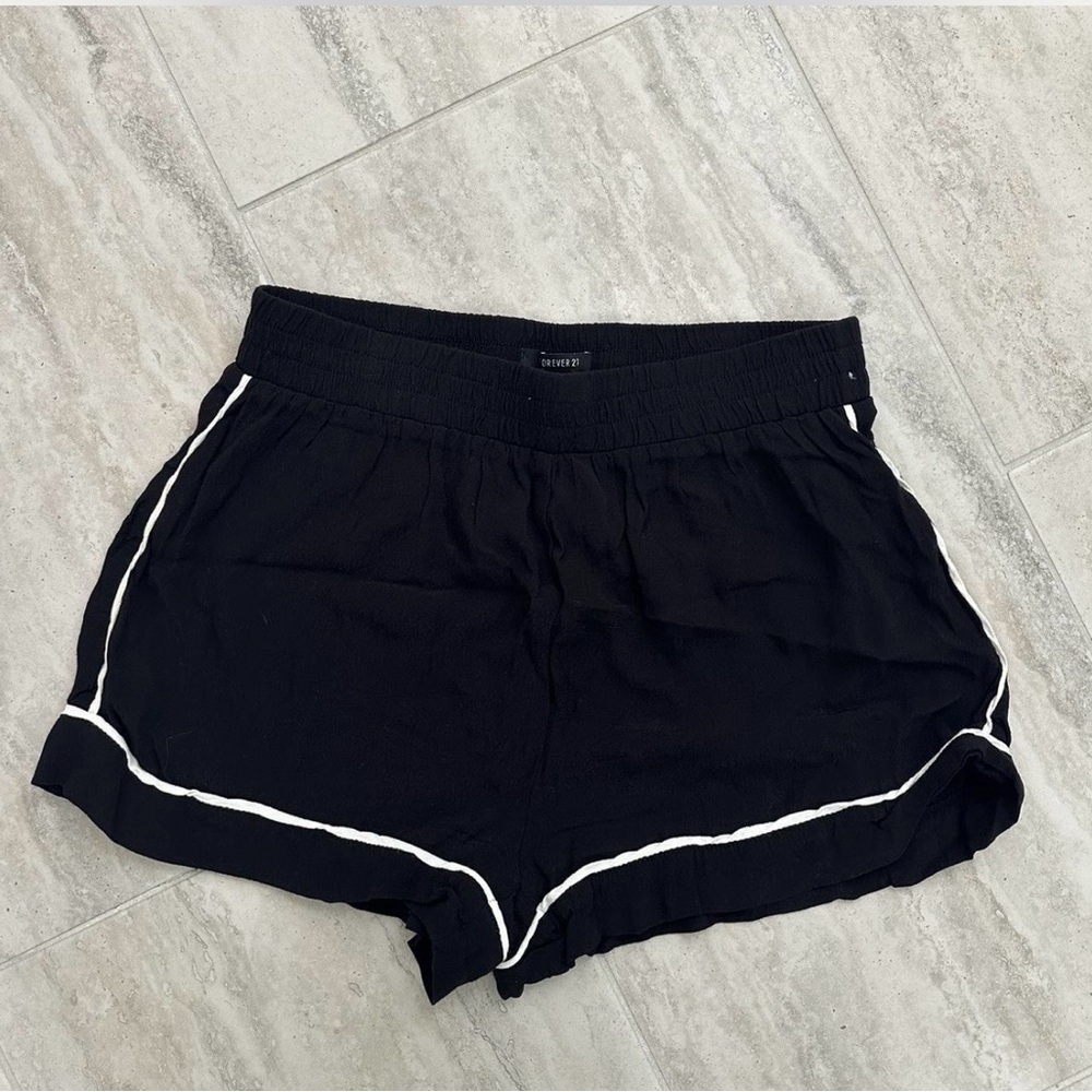 Forever 21 Black Thin Silk-like Shorts with White Trim